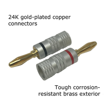 Carica l'immagine nel visualizzatore di Gallery, Premium 24K Gold Plated Copper Speaker Wire Banana Plug Connectors (12-pack / 6 pairs)
