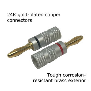 Premium 24K Gold Plated Copper Speaker Wire Banana Plug Connectors (12-pack / 6 pairs)