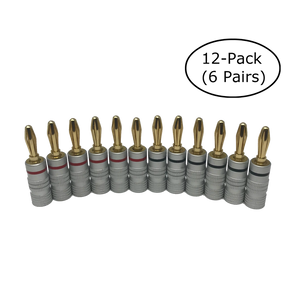 Premium 24K Gold Plated Copper Speaker Wire Banana Plug Connectors (12-pack / 6 pairs) 