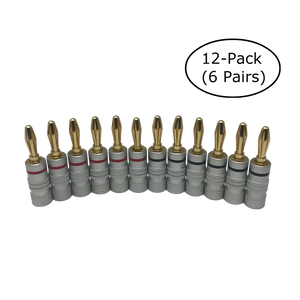 Premium 24K Gold Plated Copper Speaker Wire Banana Plug Connectors (12-pack / 6 pairs)