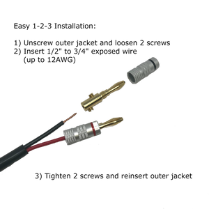 Premium 24K Gold Plated Copper Speaker Wire Banana Plug Connectors (12-pack / 6 pairs)