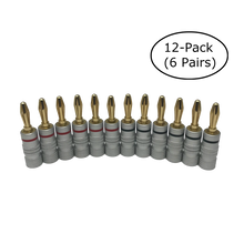 Load image into Gallery viewer, Premium 24K Gold Plated Copper Speaker Wire Banana Plug Connectors (12-pack / 6 pairs) 