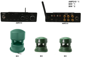 Amplifier plus subwoofer and speakers green